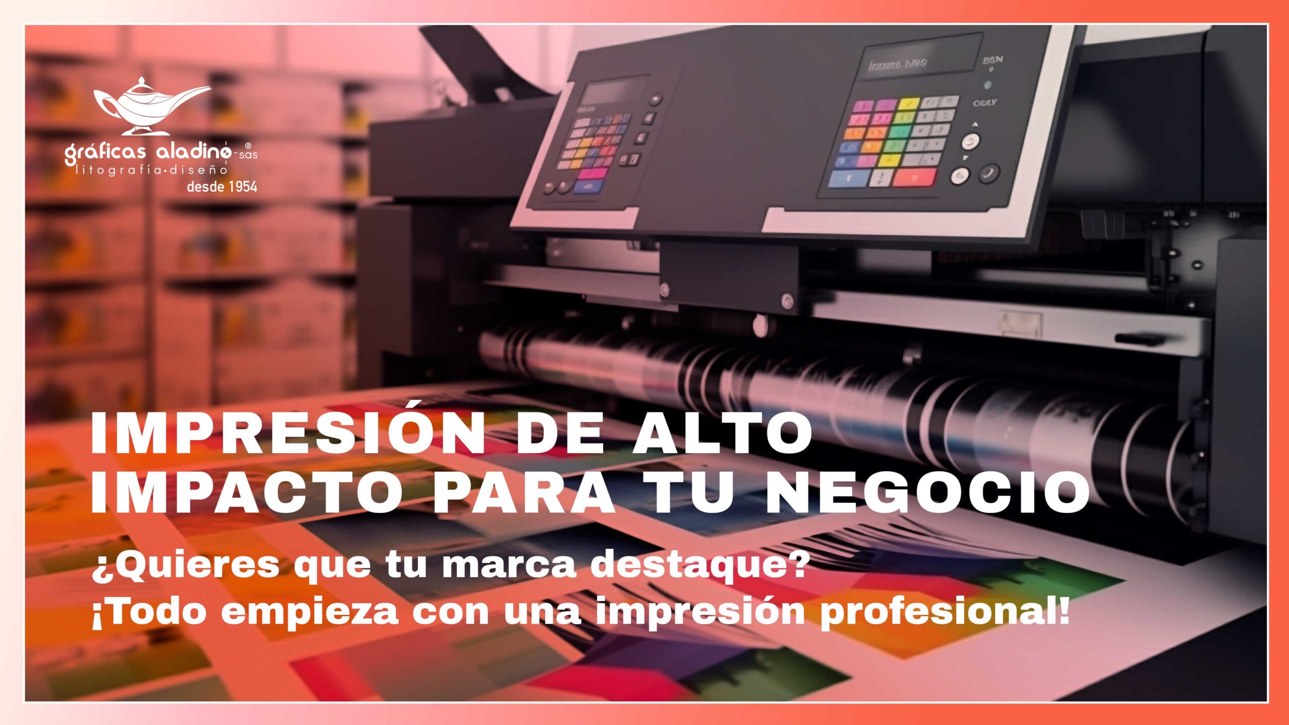 Banner promocional de servicios de litografía, diseño gráfico e impresión profesional en Colombia por Gráficas Aladino.