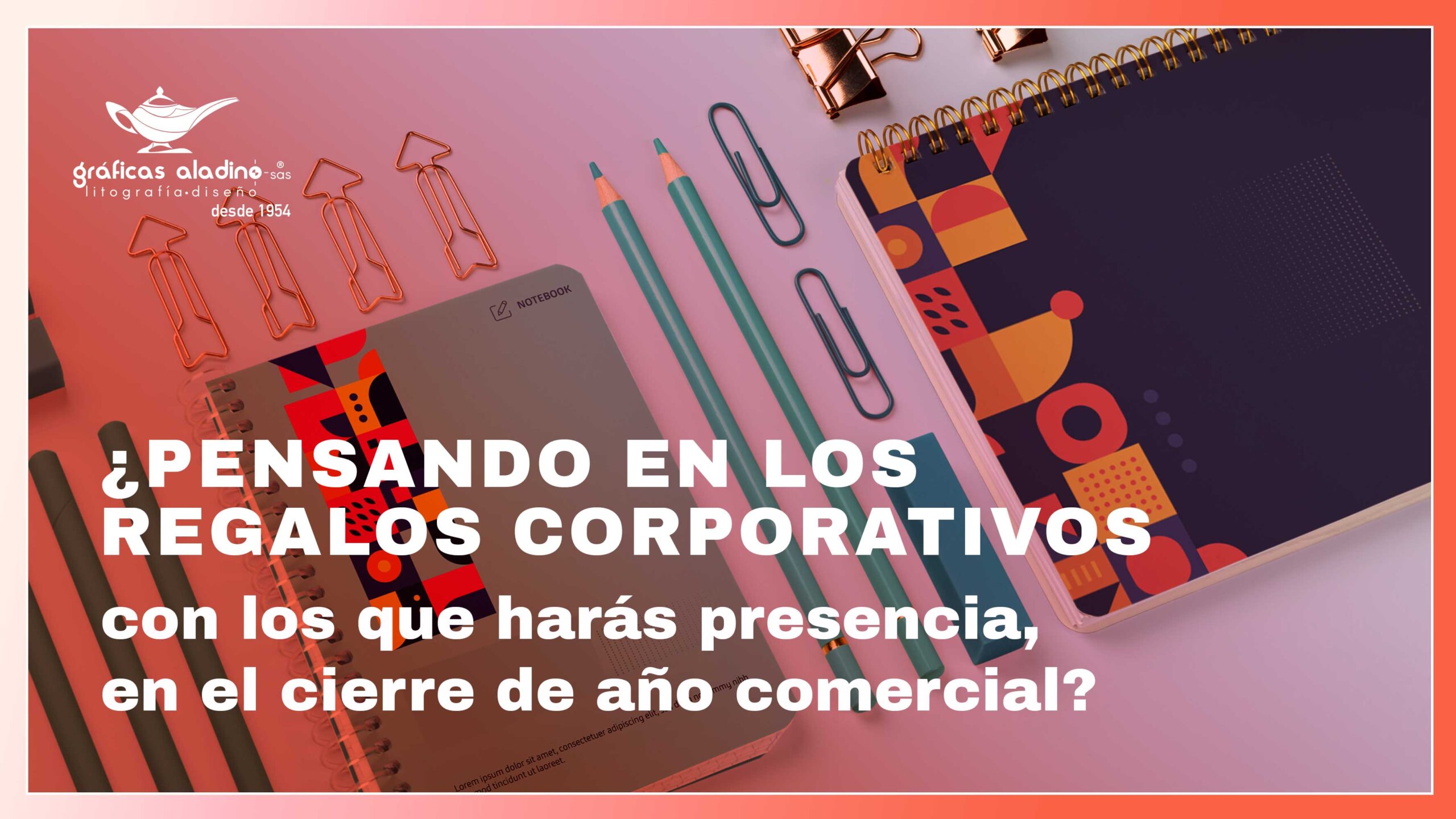 Banner de regalos corporativos personalizados y cuadernos impresos por imprenta profesional