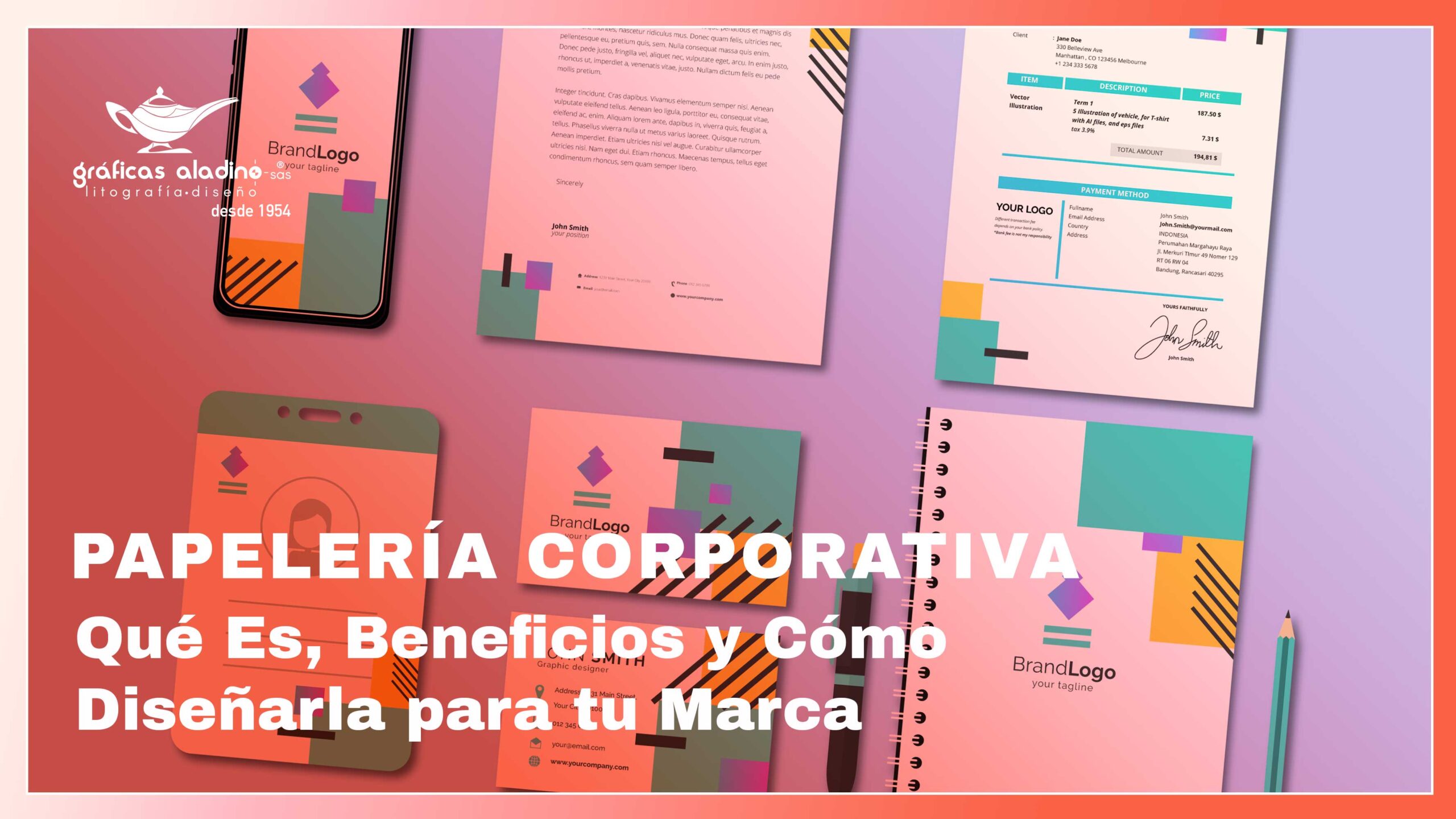 Papelería corporativa profesional con tarjetas, sobres y hojas membretadas diseñadas para fortalecer la identidad de marca